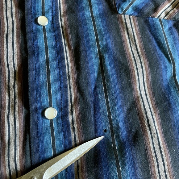 Vintage ELY Cattleman Men's XL Pearl Snap  LS Shirt Stripe Blue Brown Western - Picture 9 of 13